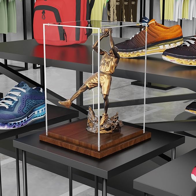 VGMiu Display Cases for Collectibles with Wood Base, Clear Acrylic Display Case Box Showcase for Collectibles, Memorabilia Displays Case for Action Figures Doll Toys