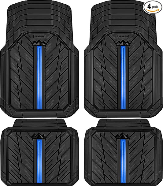 CAR PASS Metal Medium Rubber Floor Mats for Car Heavy Duty Car Mats All Weather, Universal Trim to Fit for Truck SUV Vehicle Automotive Floor Mats, Waterproof Car Mats 4 Piece Black Bule