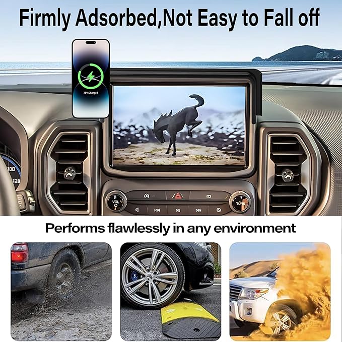 Car Phone Holder for Ford Bronco Sport 2021-2024 Accessories Apply to 8 Inch Touch Screen 15W Fast Wireless Charger Screen Fixed Clip Cell Phone Mount Hands-Free 360 Degree Rotation