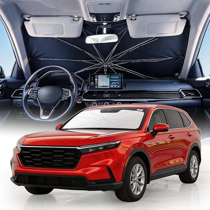 Weektic Custom Windshield Sun Shade Umbrella for Honda CR-V 2012-2022, [Double Thickened Ice Crystal Coating] Sun & Heat Protection, Keep Vehicle Cool & Protect Interior