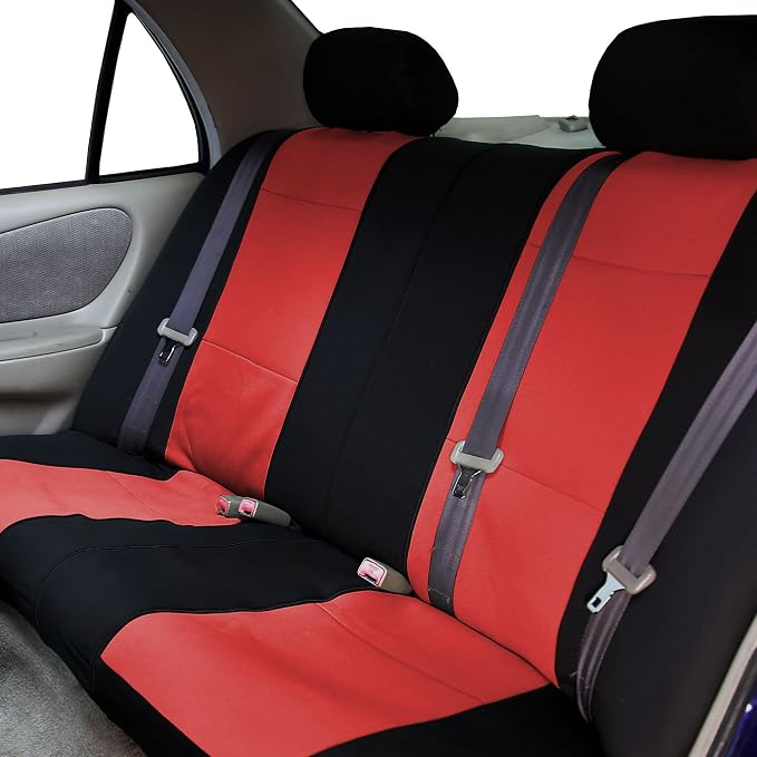 FH Group Neoprene Seat Covers Full Set – Universal Fit for Cars Trucks and SUVs (Red) FB083115 + F11306