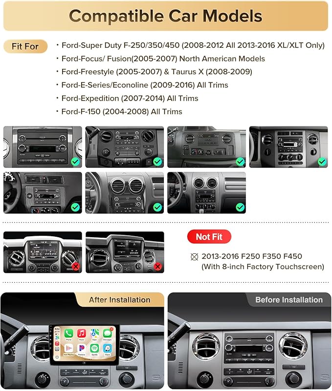 10 Inch for Ford F150 Radio 2004-2008, F250/F350/450/550 2008-2016 Radio Upgrade Wireless CarPlay Android Auto, Plug and Play, 5G Wi-Fi, Bluetooth 5.0 QLED Touch Screen Car Stereo