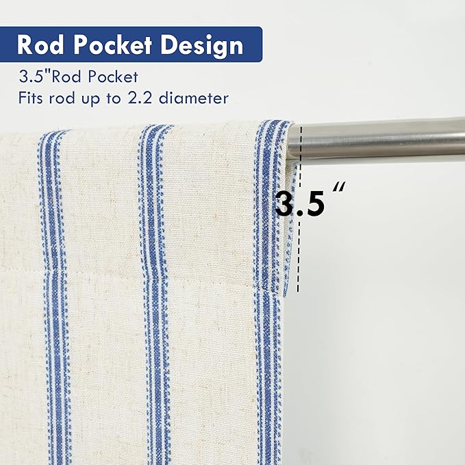 DriftAway Farmhouse Double Layer Linen Blackout Tie Up Curtains Thermal Insulated Vertical Striped Fully Lined Balloon Roman Shade Bathroom Window Adjustable Rod Pocket 31 Inch by 47 Inch Navy