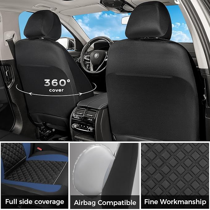 FLORICH Seat Covers, Atomutive Seat Covers Full Sets, Waterproof Seat Cover for Cars, Luxury Leather Universal Seat Cover Accessories Fit for Most Cars SUV Truck Sedans(Blue)