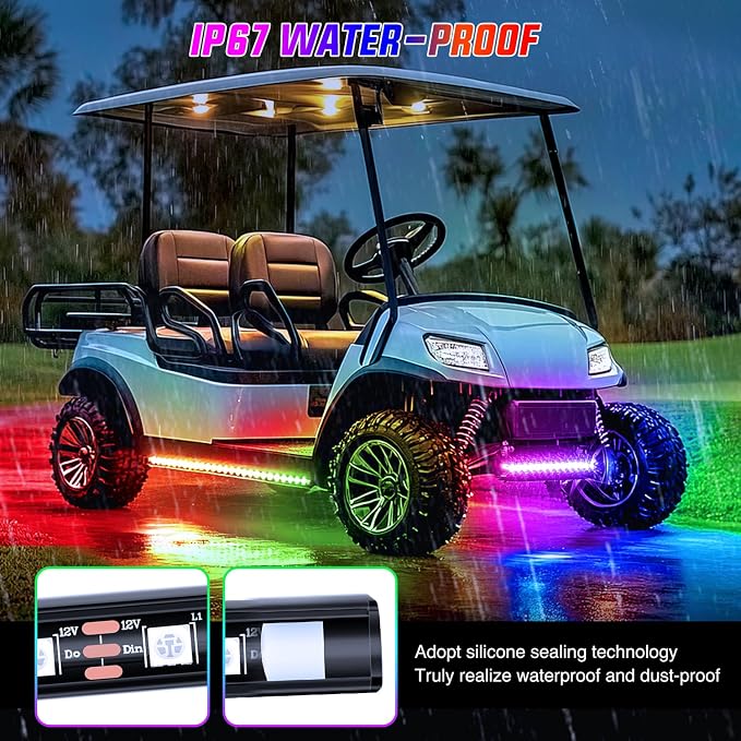 Nilight 4PCS Golf Cart Underglow LED Light Strip Dream Color Multi-Mode Neon Accent Lighting Kit APP and Remote Control Sound Active Music Sync IP67 Waterproof 12V-66V Input for EZGO Yamaha Club Car