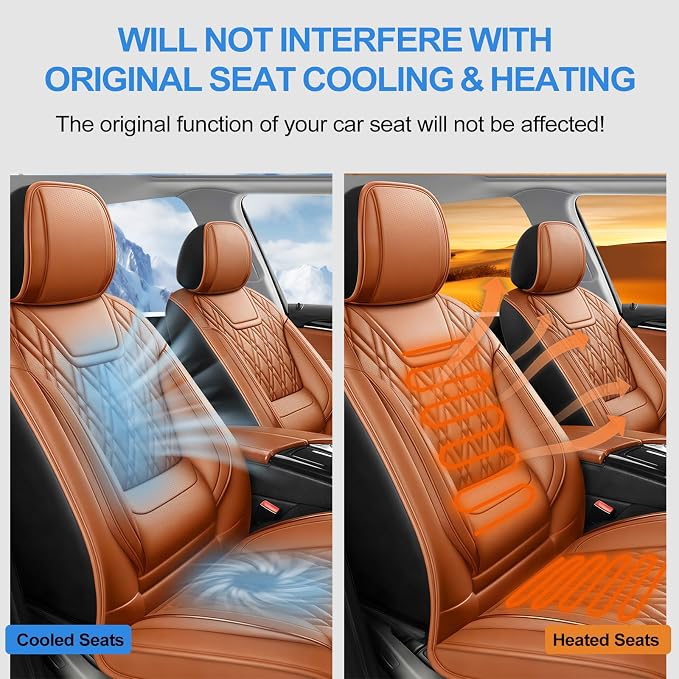 Car Seat Covers Compatible with Ford Taurus 2002-2019 - Full Set 5 Seats Luxury Leather All-Weather Seat Cushions & Protectors, Waterproof & Breathable, Airbag Compatible (Brown)
