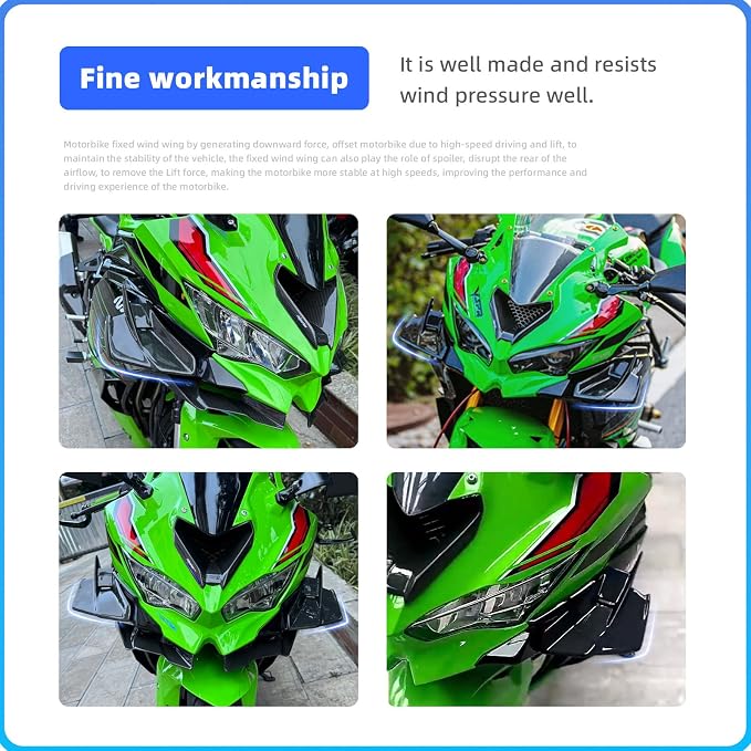 Motorcycle Winglets Wind Deflector Fairing Kits for Kawasaki Ninja ZX-4RR ZX-4R ZX-25R 2019-2024 Side Spoiler Wings Trim Exterior Adhesive Accessories (Green)