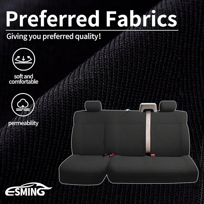ESMING Heavy-Duty Knitted Fabric Rear Bench Seat Covers for Ford F150 XLT Super Cab 2004 2005 2006 2007 2008, Heavy-Duty Knit Fabric, Easy Install & Cleaning - Black