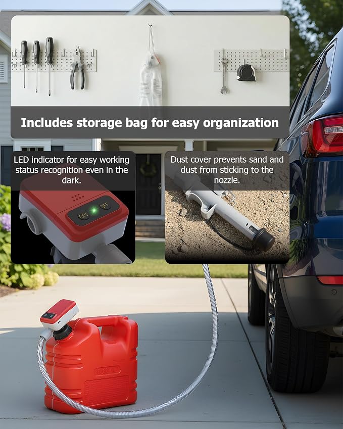 PETASOON Patented Fuel Transfer Pump Battery & USB Powered Operated 3.8GPM Gas Can Electric Automatic Pumps Transfer Gasoline Diesel Oil Liquid Water with Auto Stop(Gas Can Not Included)