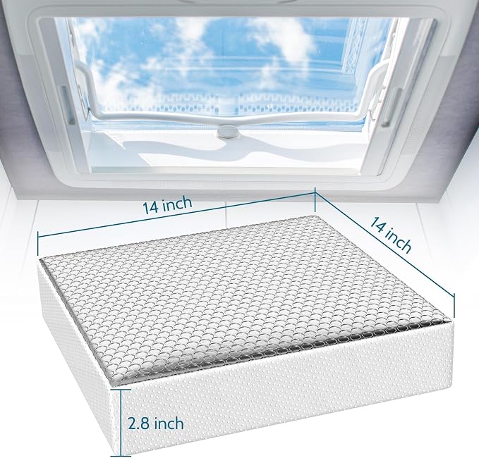 RV Vent Insulator 14 x 14 x 2.8 inches 1pcs Waterproof RV Skylight Cover for Camper Vents, Heat Reflective Window Insulation Sun Shade Fits 14’’ Travel Trailer