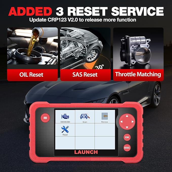 Launch Crp123 V2.0 Obd2 Scanner, 2026 Engine/Abs/SRS/Transmission Car Diagnostic Tool with Oil Reset/Throttle Adaption/SAS Relearn, Check Engine Code Reader, Lifetime Update Scan Tool