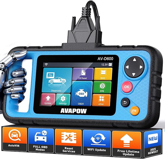 AVAPOW AV-D600 OBD2 Scanner – 4 Systems Diagnostic for Engine/Transmission/SRS/ABS, with Oil/EPB/Battery Reset, Auto VIN Car Code Reader, Lifetime WiFi Updates, Works with 7000+ Vehicles
