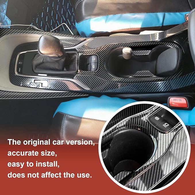 Carbon Fiber Center Console Gear Shift Panel Cover & Cup Holder Cover Compatible with Toyota Corolla 2020–2022 Sedan & 2019–2022 Hatchback