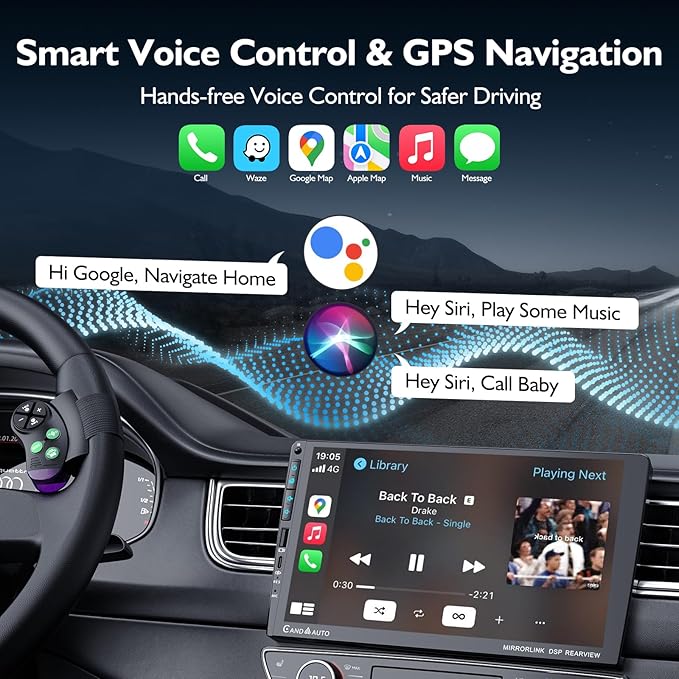 9" Single DIN Car Stereo with Wireless Apple CarPlay and Android Auto,UHD Car Radio IPS Touchscreen,1080P Back Camera,Mirror Link, Voice Control, Bluetooth 5.3,GPS,AM&FM,Type-C (9016-with Camera)