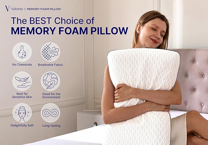 Cooling Gel Memory Foam Pillow - 1-Pack - Standard Size Bed Pillows For Sleeping - Medium-Firm - Back, Stomach and Side Sleeper Pillow - Shoulder & Back Pain Relief - Washable , Bamboo Viscose Cover