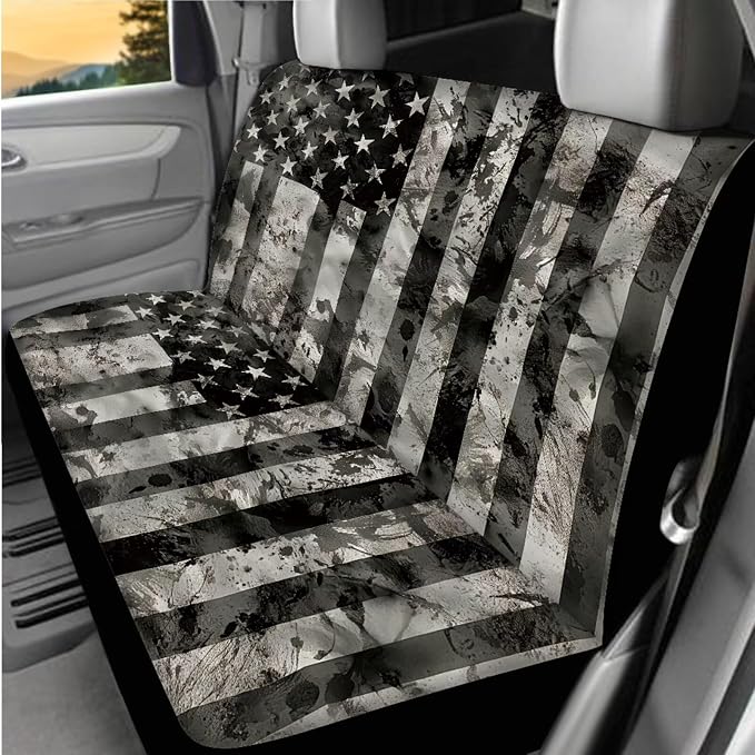 8 Pcs Retro American Flag Car Accessories Set, Car Seat Covers Full Set with Auto Steering Wheel Cover Center Console Pad Seat Belt Covers, Patriotic Decorations