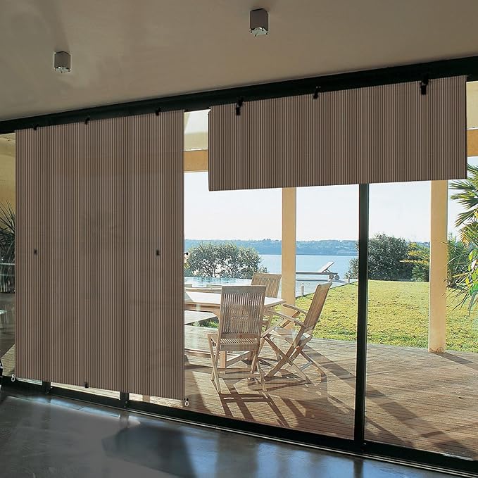 Bynbbur 8'W x 8'H Outdoor Patio Shades Foldable Roller Blinds, 220 GSM Sun Shade Roll Up Porch Screens Exterior Shade Cloth for Deck Pergola Backyard, Brown