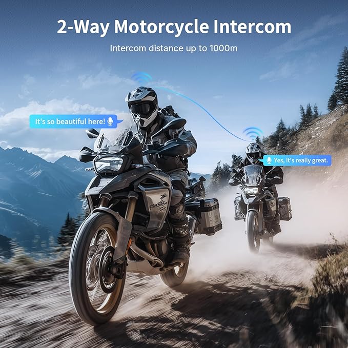 Fodsports T1 Motorcycle Bluetooth Intercom V5.4 with Music Share, One-Click Switching for 3 Functional Modes, 2-Way Helmet Communication Systems, FM/5 Stickers/Noise Cancellation/Stereo Music, 2 Pack