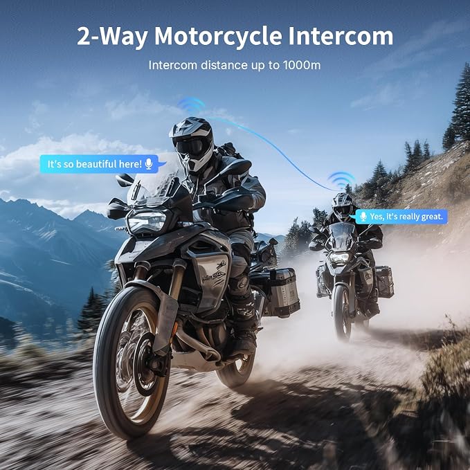 Fodsports T1 Motorcycle Bluetooth Intercom V5.4 with Music Share, One-Click Switching for 3 Functional Modes, 2-Way Helmet Communication Systems, FM/5 Stickers/Noise Cancellation/Stereo Music, 1 Pack