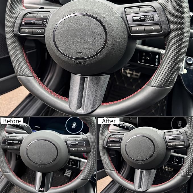 2 PCS Matte Wood Grain Car Steering Wheel Frame Cover Steering Wheel Button Panel Protection Frame Compatible with Hyundai Sonata DN8 2024 Accessories【Not Applicable to Sonata N-Series】