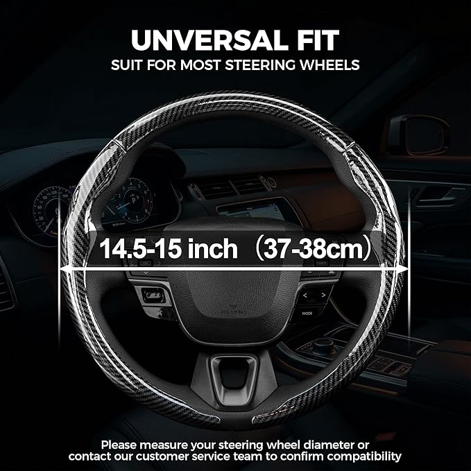 West Llama 3 Piece Carbon Fiber Steering Wheel Cover, 14.5-15 Inch 3 Pc Auto Car Steering Wheel Cover Universal Fit for 99% Cars, SUVs, Trucks (Glossy Black)
