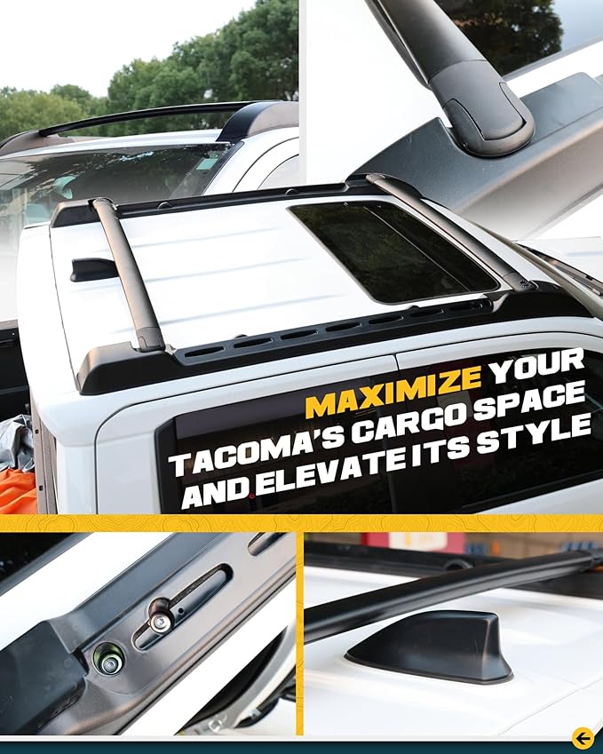 260LBS Aluminum Roof Rack Cross Bars Fit for 2024 2025 2026 Toyota Tacoma Double Cab | Heavy-Duty, Waterproof & Rustproof | for Kayak, Bike, Snowboard Low Profile OE Style Tacoma Storage Accessories