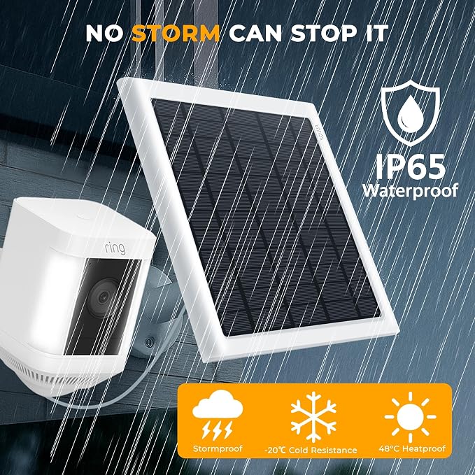 8W Solar Panel for Ring Camera, 3-Pack Solar Panel Charger Compatible with Ring Stick Up Cam Battery, Spotlight Cam Battery, Includes Barrel Plug to USB-C Adapter, IP65 Waterproof, 10ft Cable