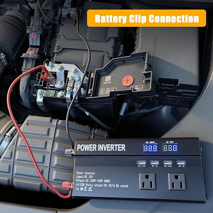 ALSO GO 1200W Power Inverter, 12v to 110V AC Car Inverter with Fast Charging 2.4A USB and 3 AC Outlets Ideal for Road Trips, Camping, RV, Truck, Solar, and Vehicle Power Needs
