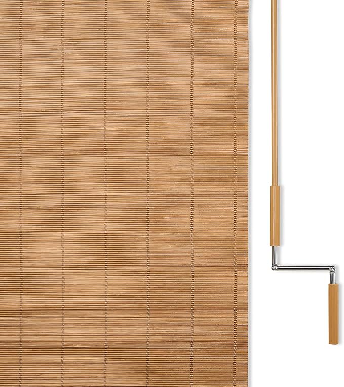 Coolaroo Wand Operated Outdoor Roller Shade – Cordless Sun Blocking Window Blind for Patio, Deck, or Sunroom – Fade Resistant, Smooth Wand Operation, Kid-Safe, Hardware Included, 8' x 6', Bamboo