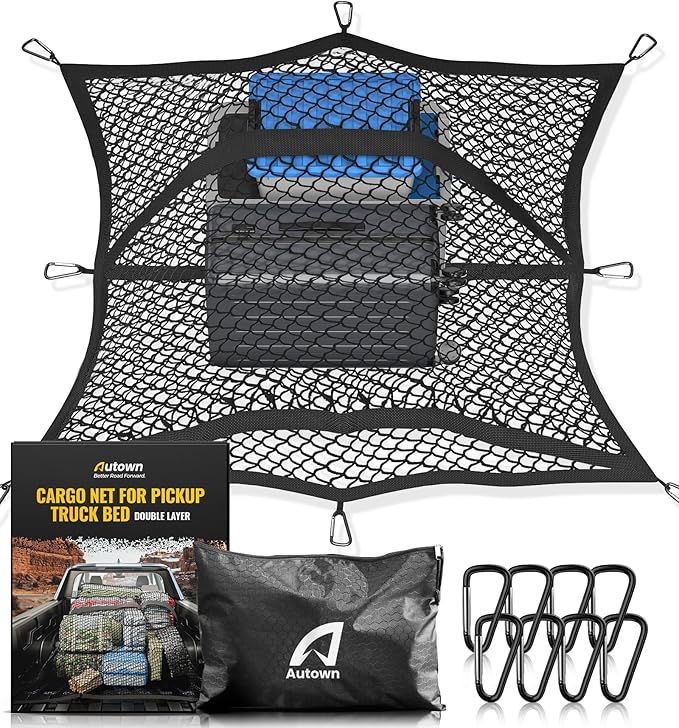 AUTOWN 2 Pack Truck Bed Cargo Net, Heavy Duty & Fine Mesh Bundle