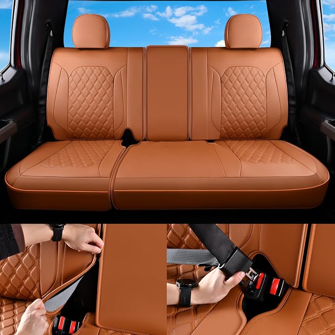 Huidasource Fit for Brown Chevy Silverado/GMC Sierra Rear Seat Covers, Thickened Split Nappa Leather Truck Back Seat Cover 2007-2013&2019-2025 1500, 2020-2025 2500HD 3500HD Crew Cab WT LS LT