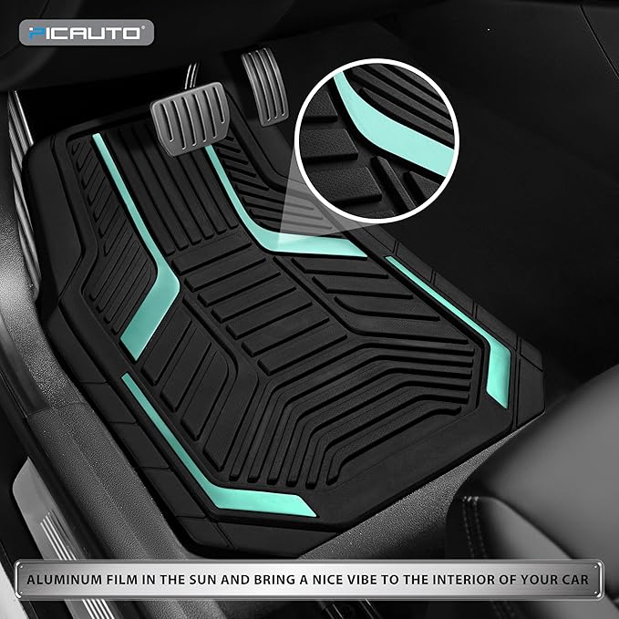 PIC AUTO Heavy Duty Rubber Floor Mats, Mint Aluminum Film Car Mats Set, Front and Rear Car Mats with Anti-Slip Backing, All Weather Protection, Trim-to-Fit for Automotive SUV, Sedan, Van