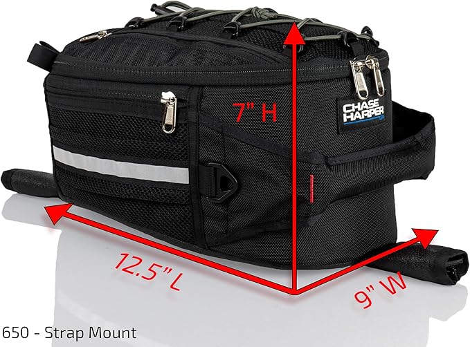 Chase Harper USA 650S Strap Mount Tank Bag, Water-Resistant, Tear-Resistant, Industrial Grade Ballistic Nylon with Anti-Scratch Rubberized Polymer Bottom, Adjustable strap mounting