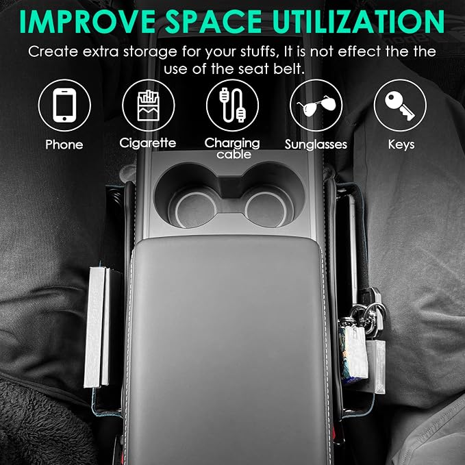 2 Set Car Seat Gap Filler Organizer Compatible for Tesla Model 3 Y X S Accessories Auto Console Side Extra Storage Boxes Seat Crevice Storage Box Leather Upgrade Front Seat Storage - Blue