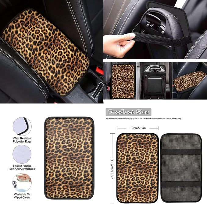 Brown Leopard Print 12 Pack Car Seat Covers Full Set Steering Wheel Cover Car Center Console Cover Protector Cars Seat Belt Covers Hand Brake Cover Universal Fit for Cars SUV