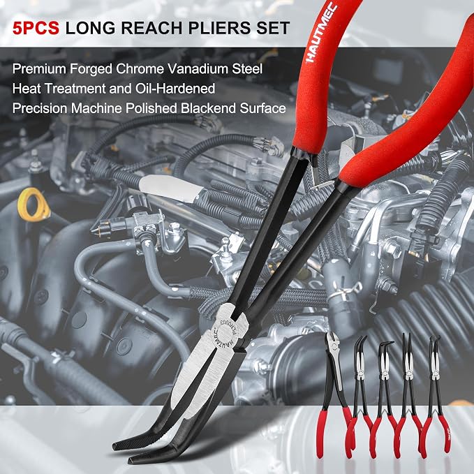 HAUTMEC 11Inch Long Reach Pliers Set Bundle with 7Inch Snap Ring Pliers Set
