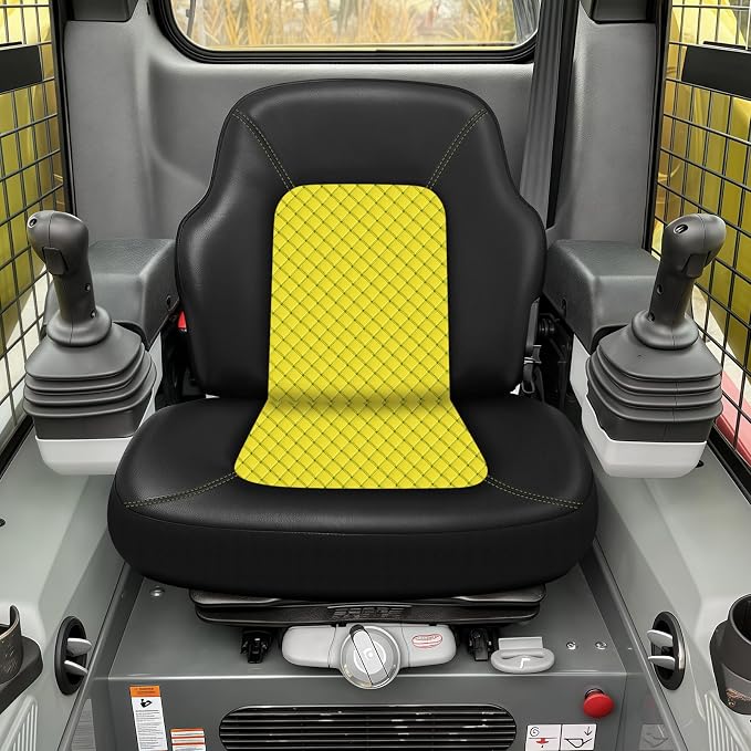 Industrial Vehicle Seat Cover for Skid Steer, Heavy Duty Leather Seat Cover, Compatible with John Deere, Caterpillar, Kubota, Bobcat, New Holland, Yellow