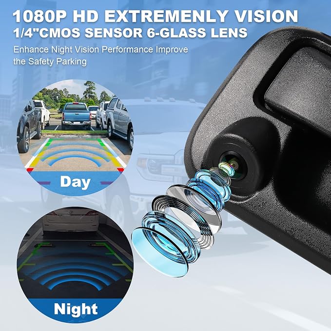 Rear Tailgate Handle Backup Camera Compatible with with 2005-2014 Ford F150, 2008-2016 F250 F350 F450 F550 Super Duty, 2007-2010 Explorer, 170° Viewing Angle, Replace# 8L3Z9943400AC