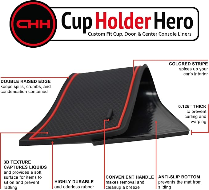 CupHolderHero Fits with Chevy Blazer Accessories 2019-2023 Premium Custom Interior Non-Slip Anti Dust Cup Holder Inserts, Center Console Liner Mats, Door Pocket Liners 19pc Set (Red Trim)