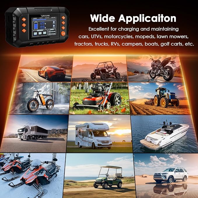 WAVLINK 280W Smart Battery Charger, Max. 20A Trickle Charger with LCD Display, for 6V/12V/24V Lead-Acid/Lithium/LiFePO4 Batteries, Battery Maintainer and Desulfurizer for Cars,Boats, Motorcycles
