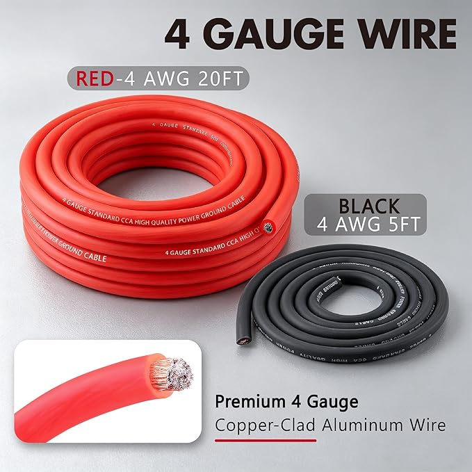 4 Gauge Dual Amplifier & Subwoofer CCA Wiring Kit - with 100A ANL Fuse, 17FT OFC RCA Cables & 14AWG Speaker Wire | Complete Power/Ground Wire Set with Distro Block