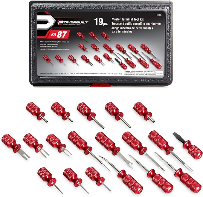 Powerbuilt Master Terminal Tool Kit, 19 Piece, Release and Remove from Electrical Connectors, Prevent Damage to Sensors, Wire Harnesses - 641448