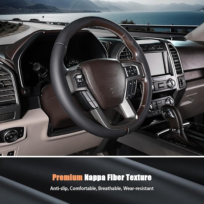Steering Wheel Cover for Ford F150 2015-2020/F250 2017-2021/F350 2017-2021/F450 2017-2021/F550 2017-2021/Ford Expedition 2018-2021 Custom-fit Car Steering Wheel Cover for Ford Steering Wheel Protector