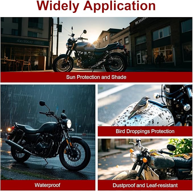 Dream Apparel Motorcycle Half Cover, Waterproof Motorcycle Cover for Outdoor, Rain Snow Dust Protection Universal Fit Heavy Duty Motorbike Vehicle Cover with Storage Bag, Silver with Skull XL