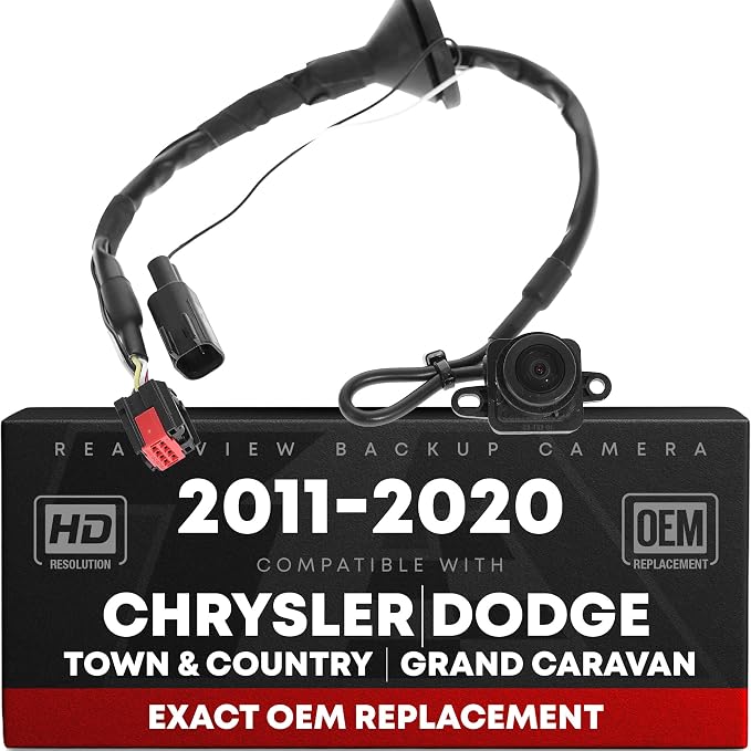 Rear View Backup Camera, Reverse Park Assist - Compatible with 2011-2016 Chrysler Town & Country, 2011-2020 Dodge Grand Caravan - OEM 4672639AA, 590-127