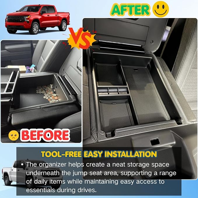 Jump Seat Console Organizer Tray for 2019-2026 Chevy Silverado / GMC Sierra 1500 and 2020-2026 Silverado/Sierra 2500 HD 3500HD Interior Accessories - Only for Split Bench Seat Console Armrest Storage