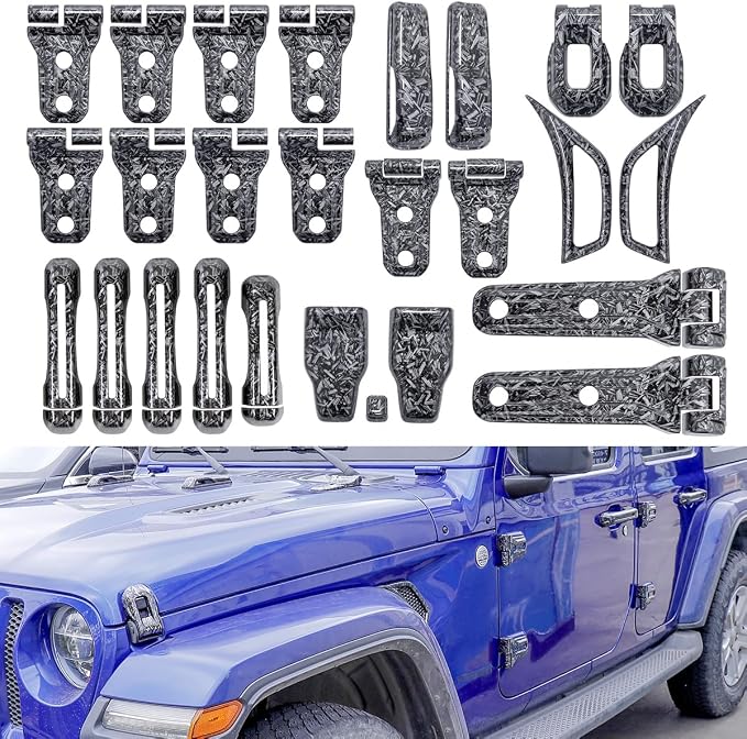 Barong for Jeep Wrangler JL JLU 2018-2025 Accessories Exterior Decoration Door Hinge Handle Engine Hood Hinge Hood Latch Wheel Eyebrow Side Air Outlet Rear Window Hinge Cover 26PCS Full Set (Forging)