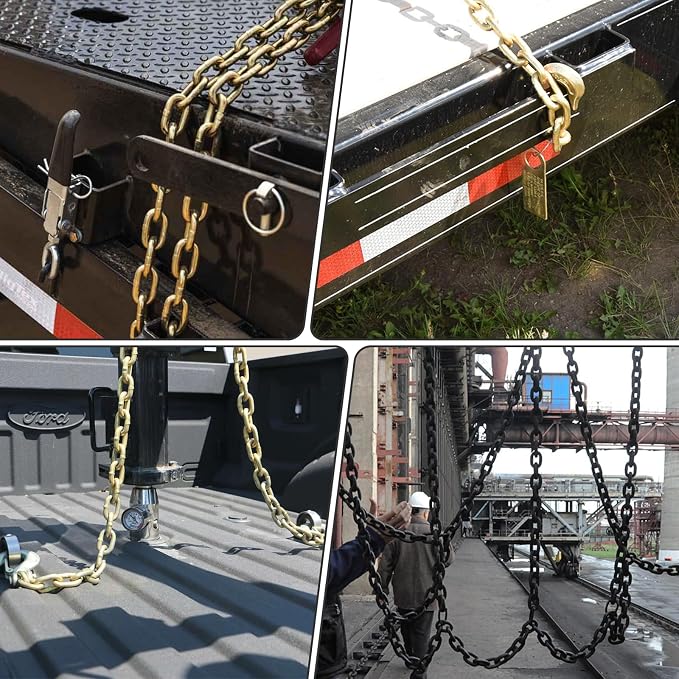 Heavy Duty G80 Transport Binder Chain 5/16'' Inch x 20 Feet,Tow Chain with G70 Clevis Grab Hooks,4900 lbs Safe Working Load Logging for Transporting, Towing(5/16'' x 20FT Black).