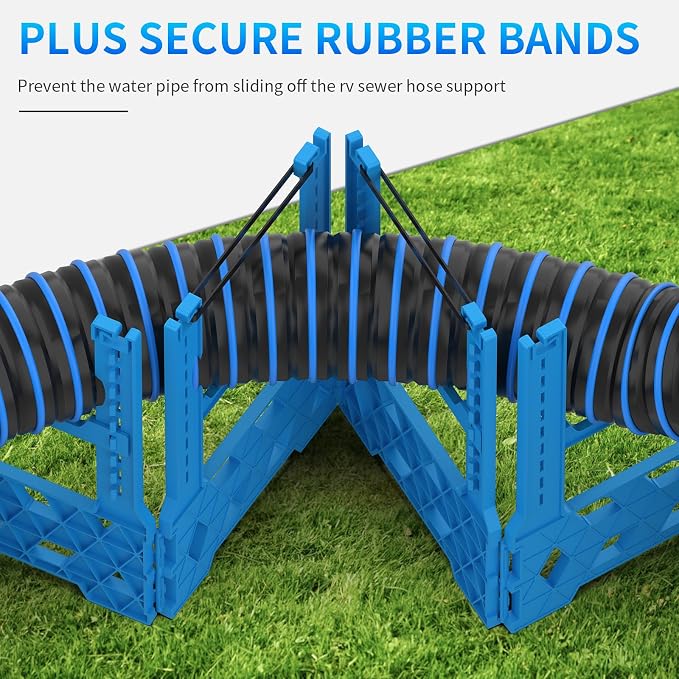 BEBOBLY RV Sewer Hose Support 15FT with Secure Rubber Band & Carry Strap, RV Sewer Hose Holder Adjust Height for Travel Trailers, RV, Campers | Avoiding Obstacles & Deep Cradles, Quick Setup/Collapse