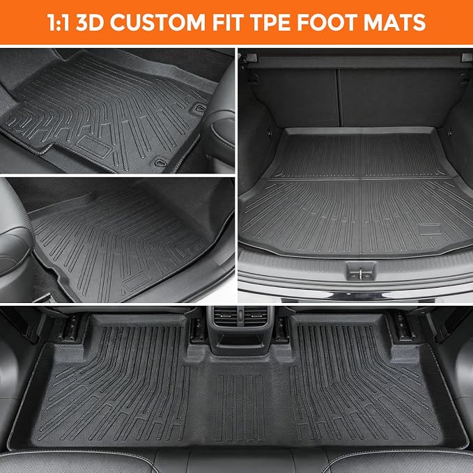 Floor Mats for Honda Civic 2006-2011 (Only for Sedan, Not for Coupe), Custom Fit Heavy Duty TPE All Weather Protection, Waterproof Non-Slip Black Car Liners (Two-Row Floor Mats & Cargo Liner)